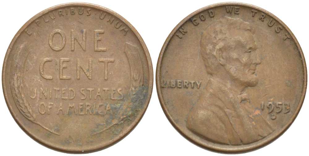 США 1 ЦЕНТ 1953 D, ЛИНКОЛЬН KM А132 медь цинк 218-627