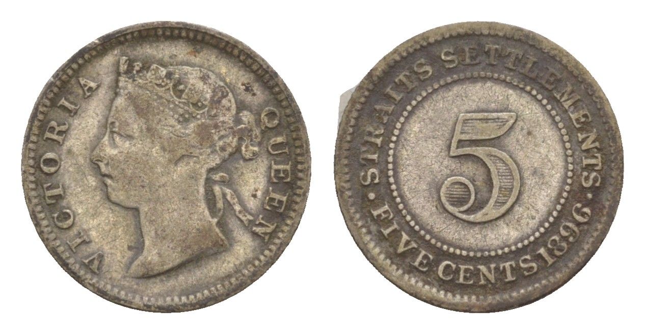 Стрейтс-Сетлментс (Стрейтс Сетлментс) 5 центов 1896 Виктория (1837-1901) KM 10 серебро 4655-652