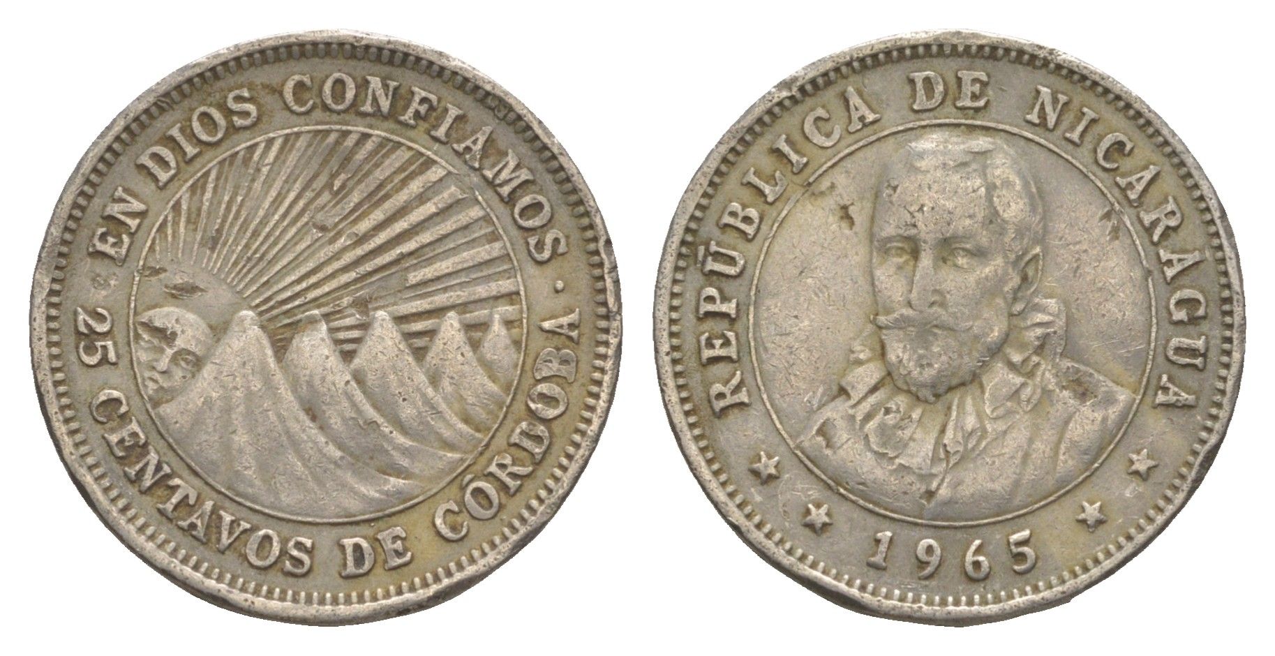 Никарагуа 25 сентаво 1965 KM 18.2 медно-никель 4638-331