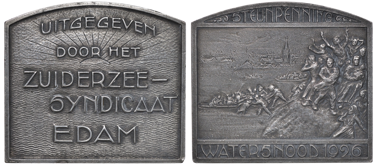 Нидерланды плакетка 1926 наводнение, объединение людей 02-018-12-3