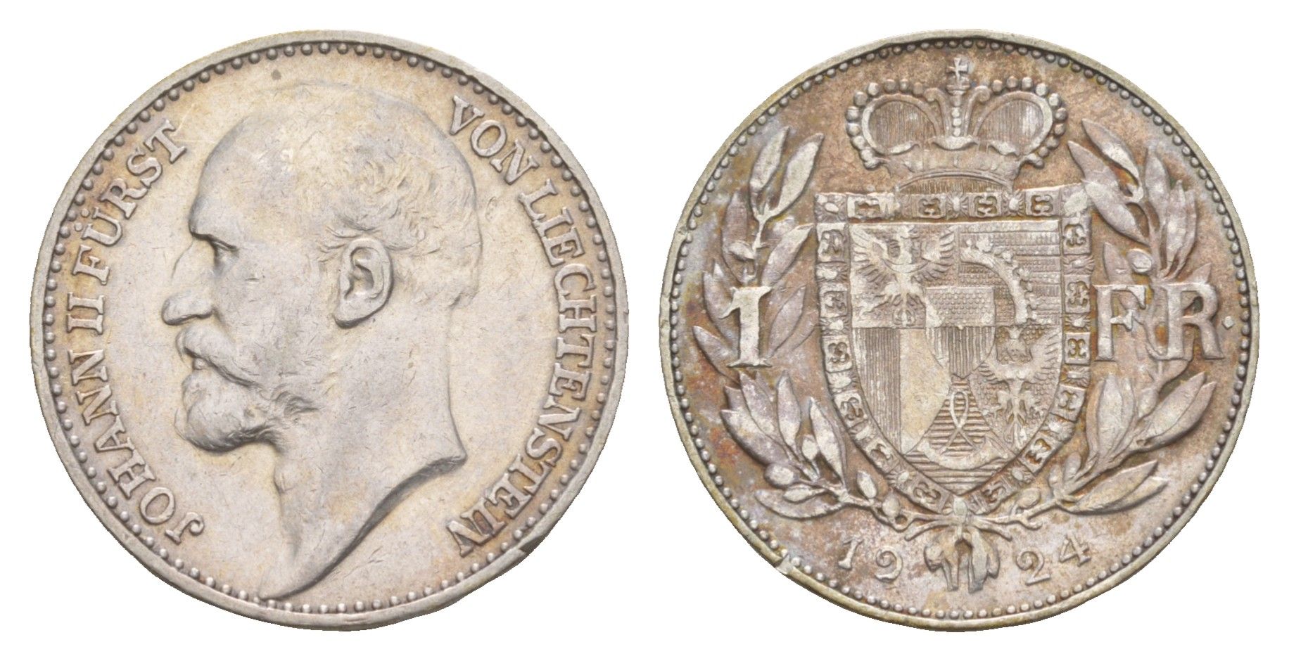 Лихтенштейн 1 франк 1924 год-тип Y 8 серебро 00-810-84