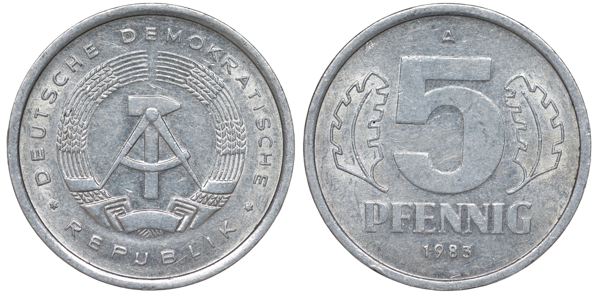 ГДР 5 ПФЕННИГОВ 1983 A КМ 9.2 алюминий 62-435