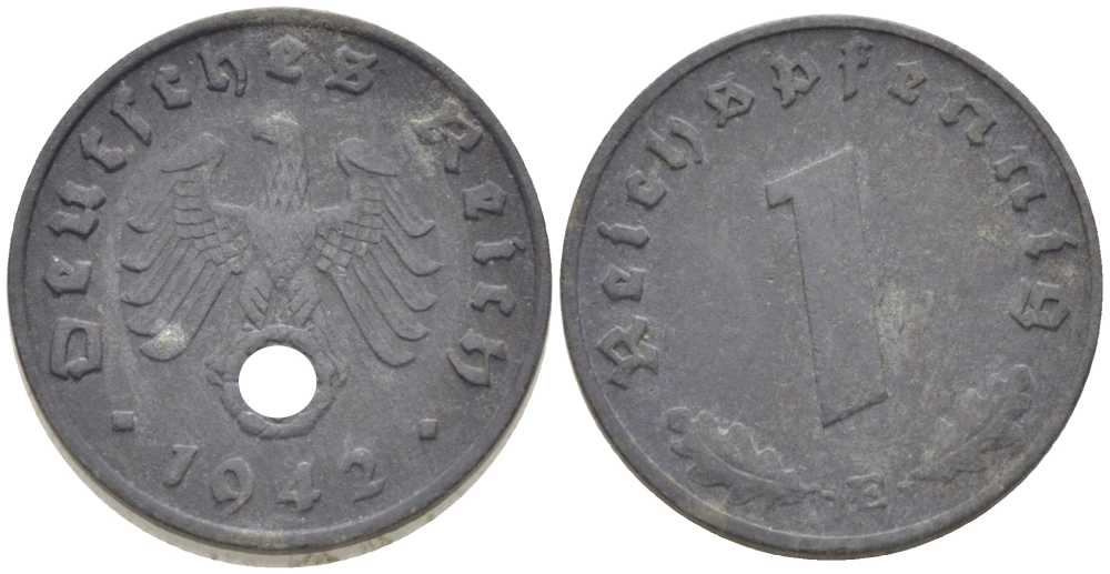 ГЕРМАНИЯ 1 РЕЙХСПФЕННИНГ 1942 E KM 97, J.369 цинк 201-962