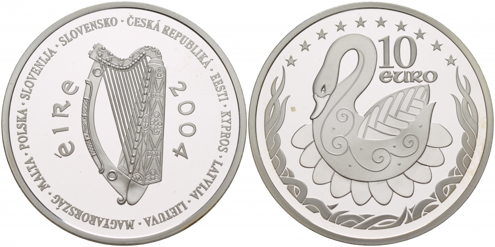 Ирландия 10 евро 2004 лебедь, президенство в Евросоюзе KM 42 серебро PROOF 1088-4-34