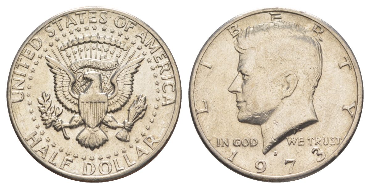 США 1/2 доллара (50 центов) 1973 Джон Кеннеди KM 202b медь плакированная медно-никелем aUNC 4517-1243