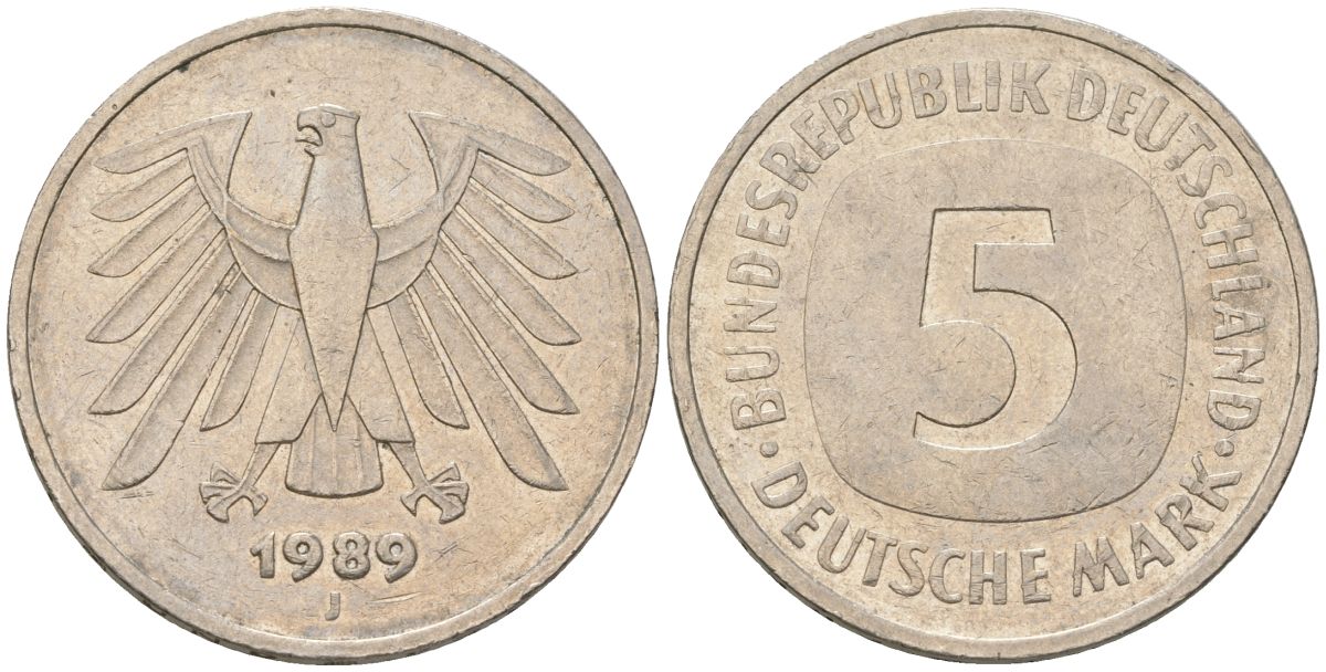 ФРГ 5 марок 1989 j KM 140.1 медно-никель 4557-716