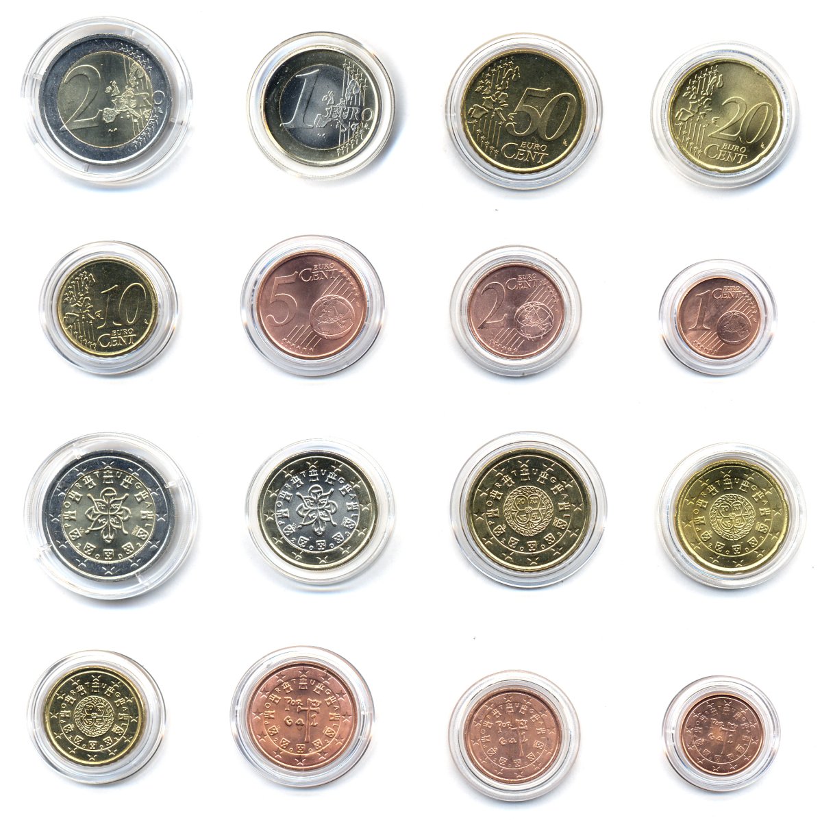 ПОРТУГАЛИЯ ЕВРОНАБОР ИЗ 8 МОНЕТ 2002-2003 В КАПСУЛАХ С СЕРТИФИКАТОМ биметалл UNC 06-081-24