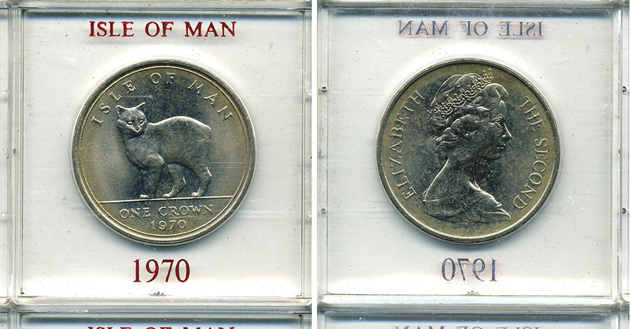 Остров Мэн 1 крона 1970 кошка Мэна, в оригинальной пластиковой коробке KM 18 медно-никель UNC 6-6-1-66