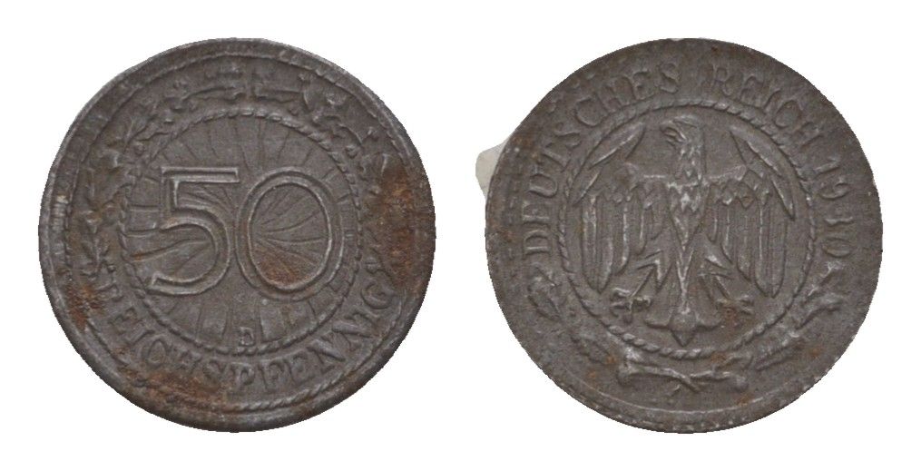 Германия игровой жетон в 50 пфеннигов ND диаметр 12,5 мм, вес 0,5 гр цинк железо 4651-1219