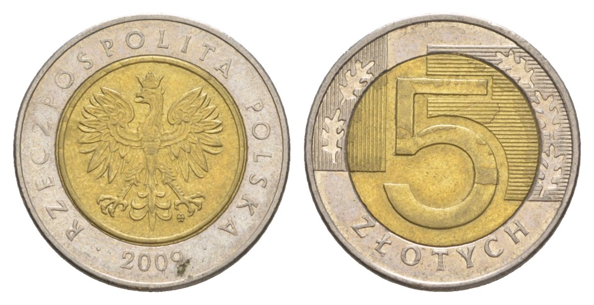 Польша 5 злотых 2009 MW KM 284 биметалл 4633-125