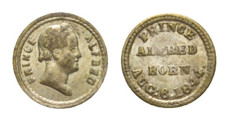 Великобритания жетон "Принц Альфред - сын королевы Виктории" XIX век вес 0,35 гр, диаметр 8,5 мм серебро UNC 1516-942
