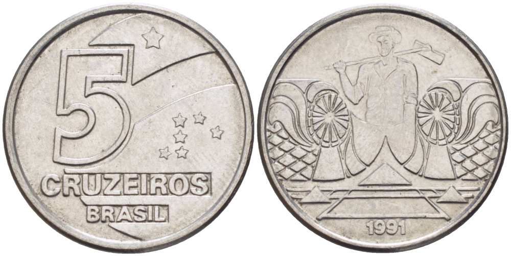 Бразилия 5 крузейро 1990 фермер KM 618.1 нержавеющая сталь 3851-955