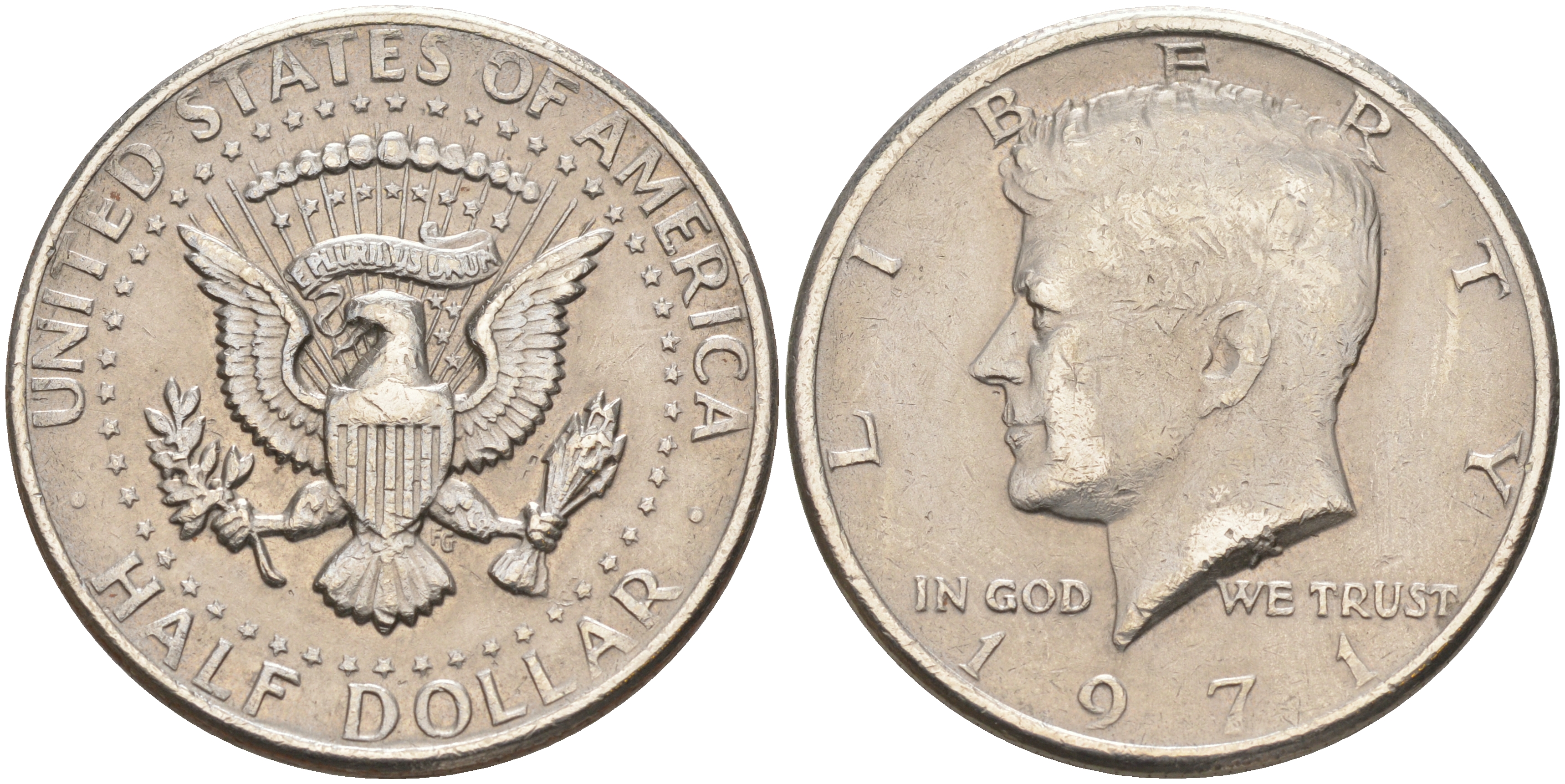 США 1/2 доллара (50 центов) 1971 Джон Кеннеди KM 202b медь плакированная медно-никелем 189-146