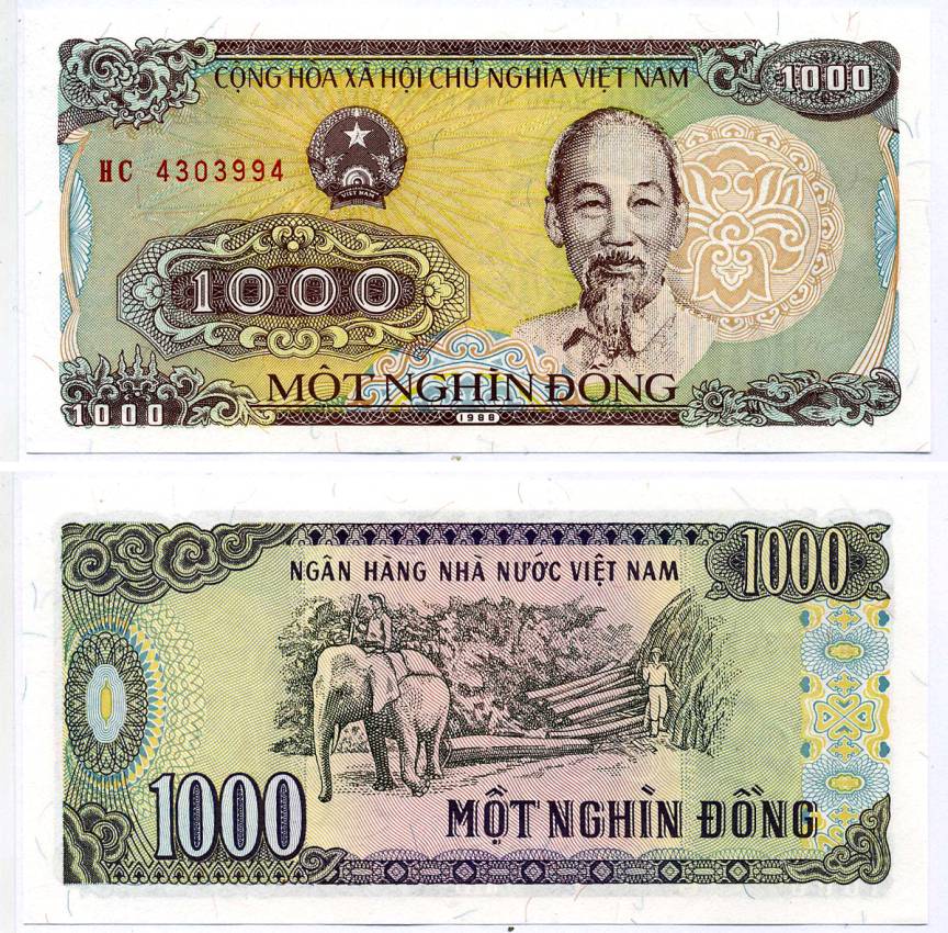 Вьетнам 1000 донгов 1988 Хо Ши Мин, маленькая серия Pick 106а бумага UNC (пресс) 2119-47-3-1