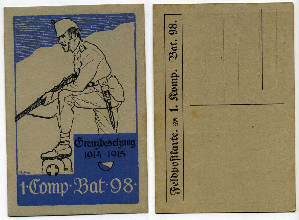 ШВЕЙЦАРИЯ ОТКРЫТКА ND I-АЯ МИРОВАЯ ВОЙНА, ЗАЩИТА ГРАНИЦ 1914-1915, БАТАЛЬОН 98 бумага 2193-41