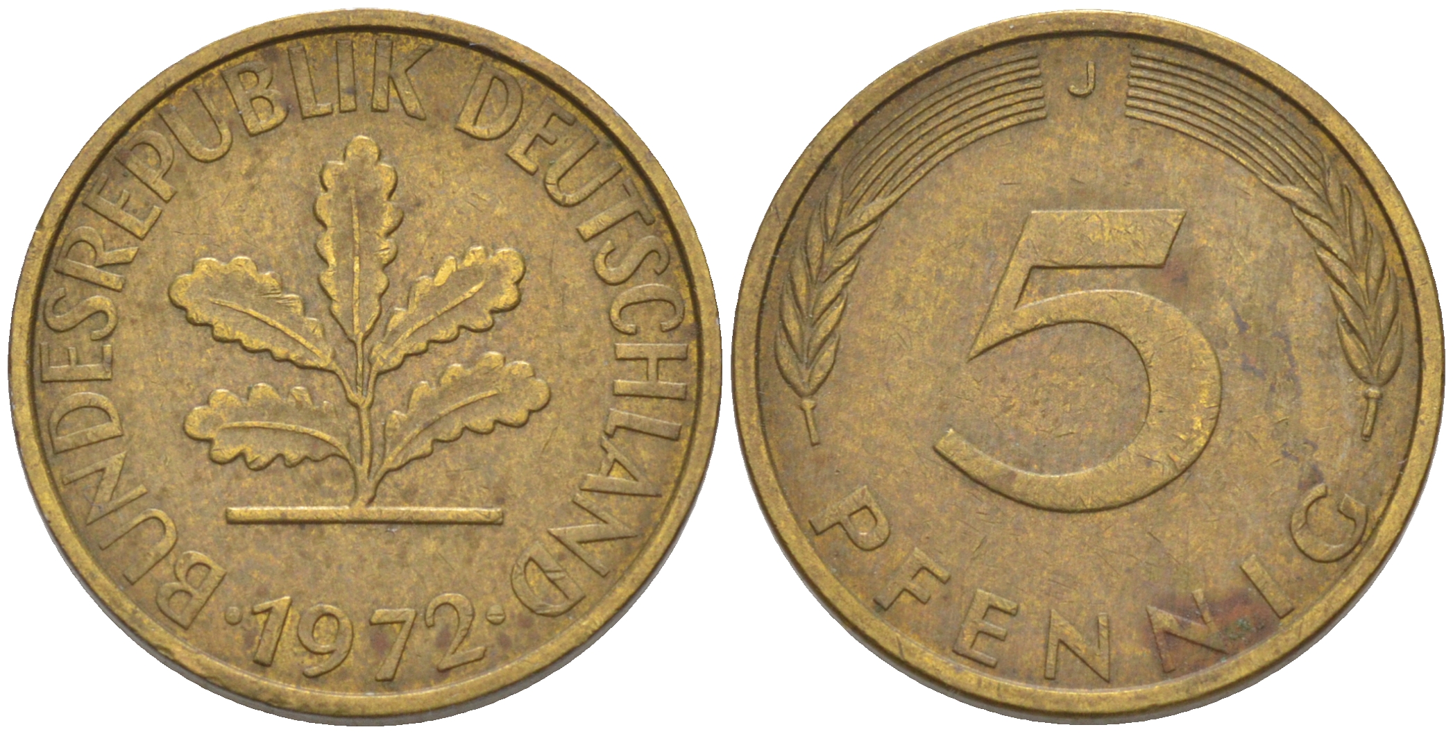 ФРГ 5 пфеннигов 1972 J KM 107, J. 382 сталь плакированная латунью 4514-746