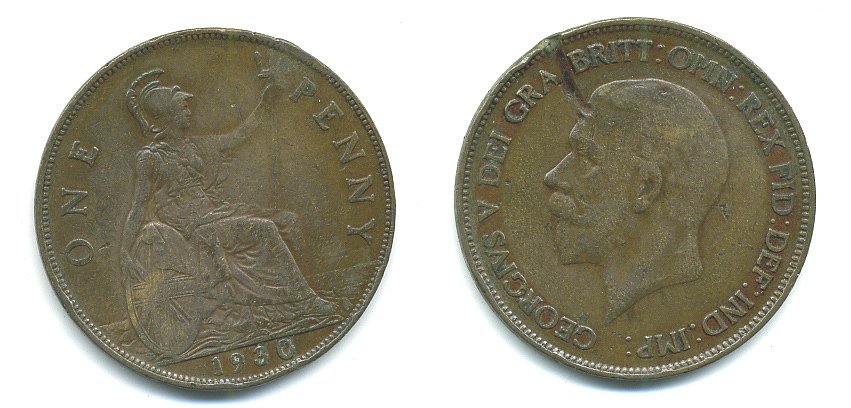 Великобритания 1 пенни 1930 Георг V (1910-1936) КМ 838, Spink 4055 бронза 54-2221