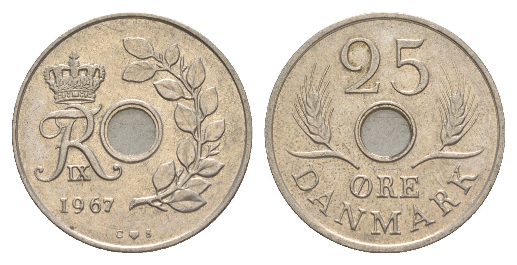 Дания 25 эре 1967 С; S, Фредерик IX (1947-1972) KM 855.1 медно-никель 4529-851