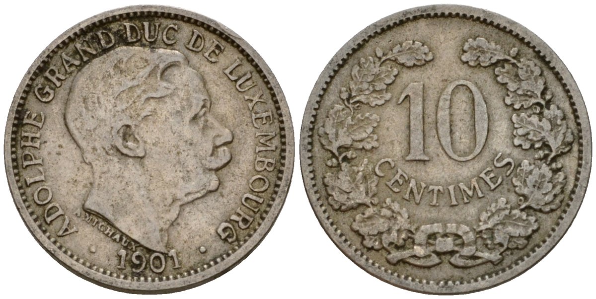 Люксембург 10 сантимов 1901 Адольф (1890-1905) KM 25 медно-никель 4602-436