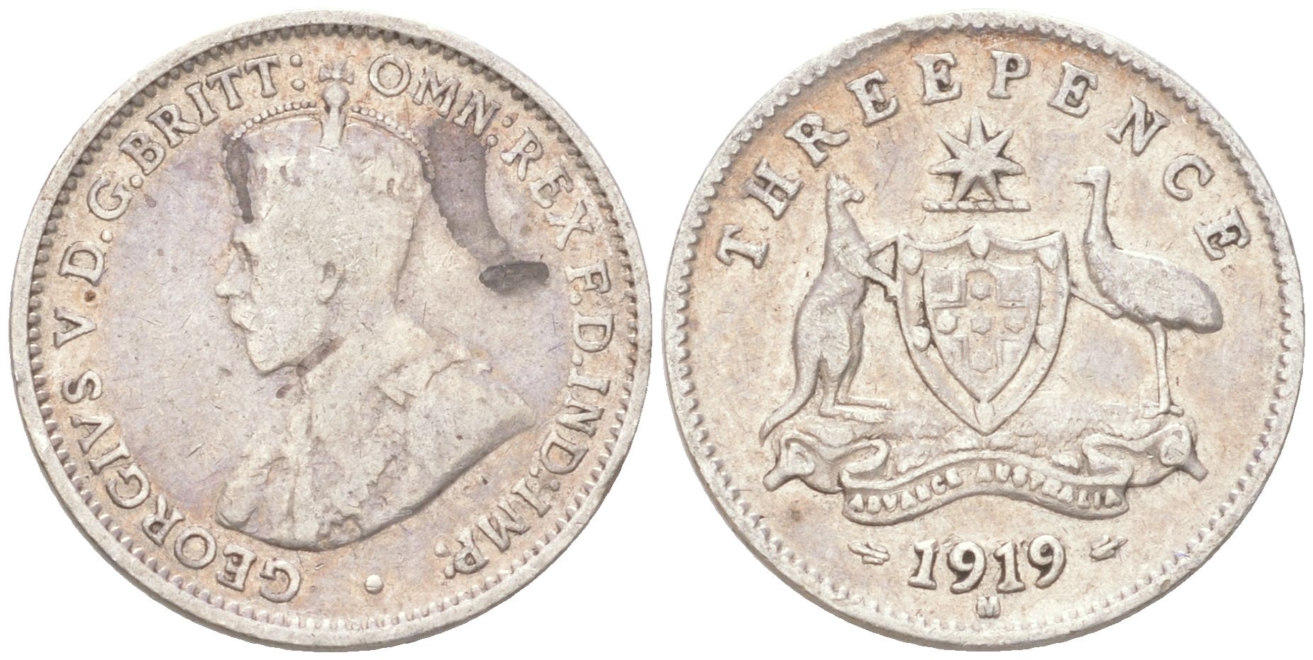 Австралия 3 пенса 1919 M, Георг V (1910-1936) KM 24 серебро 4621-1117