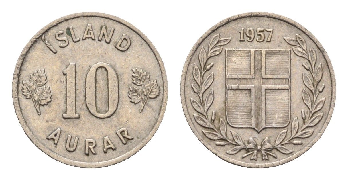Исландия 10 эйре 1957 KM 10 медно-никель aUNC 4649-763