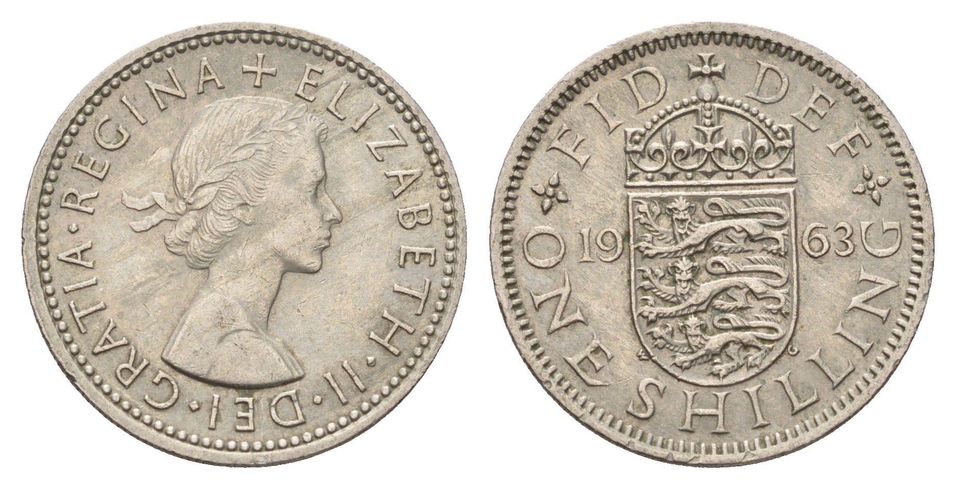 Великобритания 1 шиллинг 1963 Елизавета II (1952-2022), Английский герб KM 904, Spink 4147 медно-никель 4671-1222