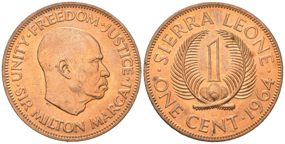 Сьерра-Леоне 1 цент 1964 KM 17 бронза aUNC 4121-1012