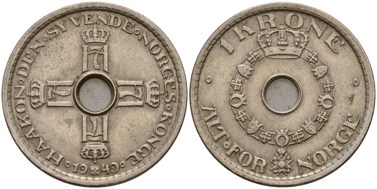 Норвегия 1 крона 1949 Хокон VII (1905-1957) KM 385 медно-никель 4187-926