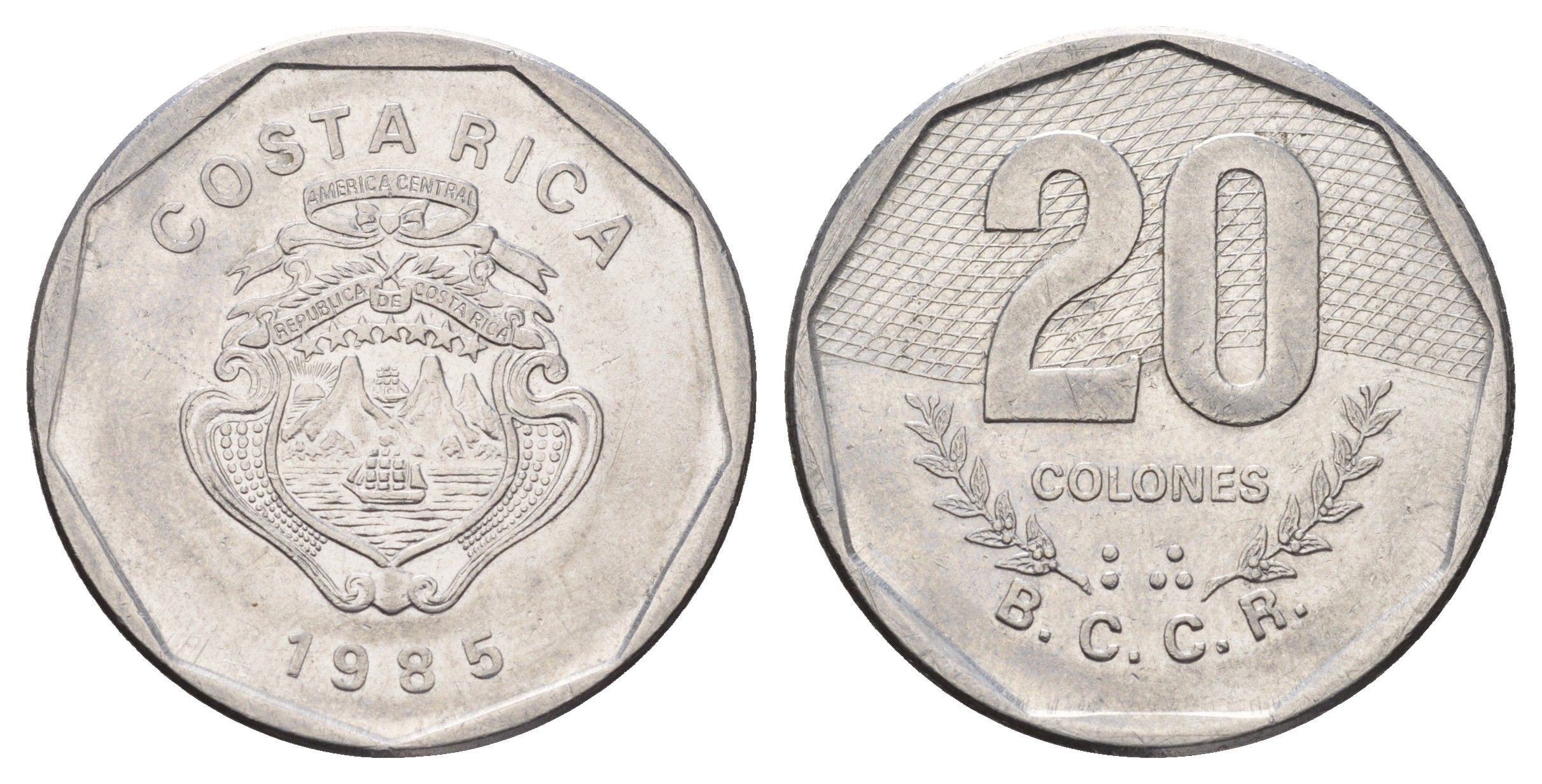 Коста-Рика 20 колонов 1985 KM 216.2 нержавеющая сталь 180-445