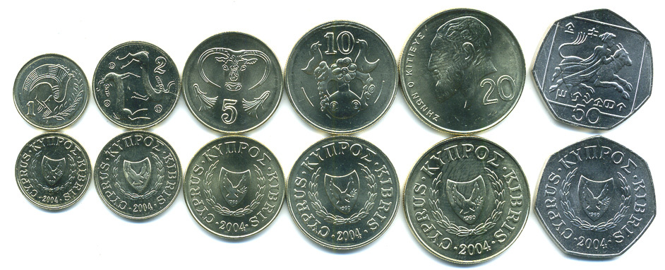 Кипр лот из 6 монет 2004 50, 20, 10, 5, 2, 1 центов UNC M79-12
