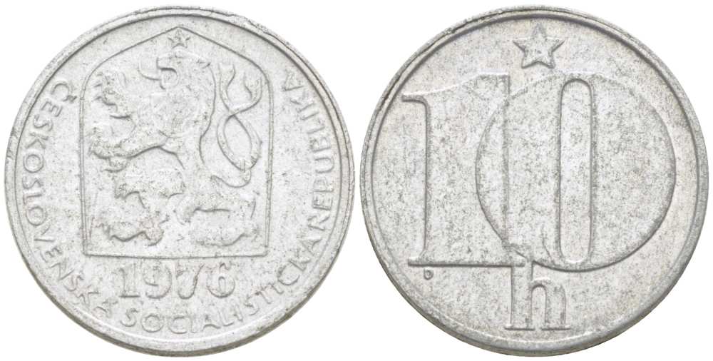 ЧЕХОСЛОВАКИЯ 10 ГЕЛЛЕРОВ 1976 СОЦИАЛИСТИЧЕСКАЯ РЕСПУБЛИКА KM 80 алюминий 3955-1067