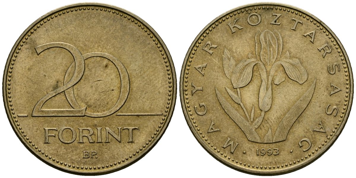Венгрия 20 форинтов 1993 венгерский ирис KM 696 никель латунь 4120-316