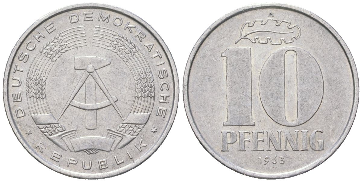 ГДР 10 пфеннигов 1963 A KM 10 алюминий 201-811