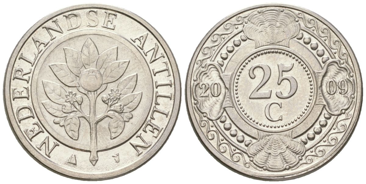 Нидерландские Антилы 25 центов 2009 Беатрикс (1980-2013) KM 35 сталь плакированная никелем aUNC 4611-843