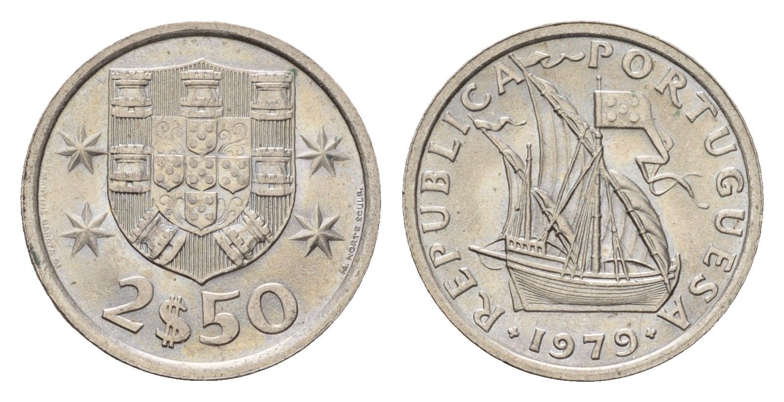 Португалия 2,5 эскудо 1979 парусник KM 590 медно-никель UNC 4708-355