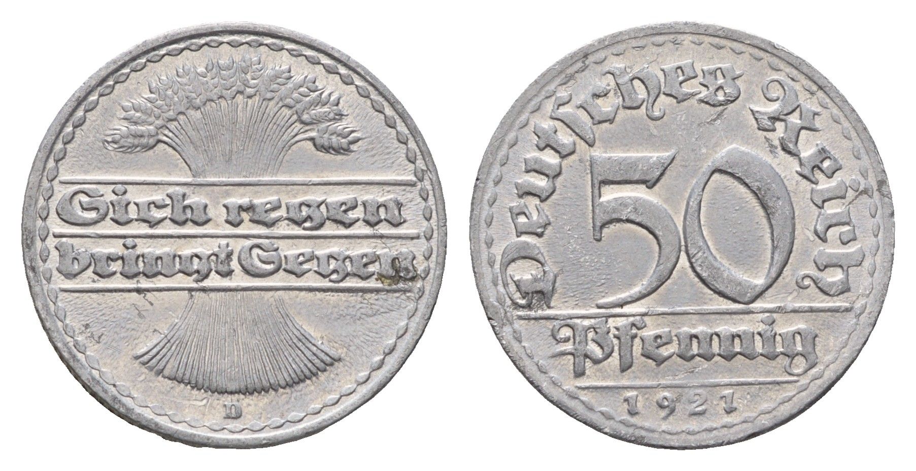 Германия 50 пфеннигов 1921 D KM 27, J. 301 алюминий aUNC 3856-843