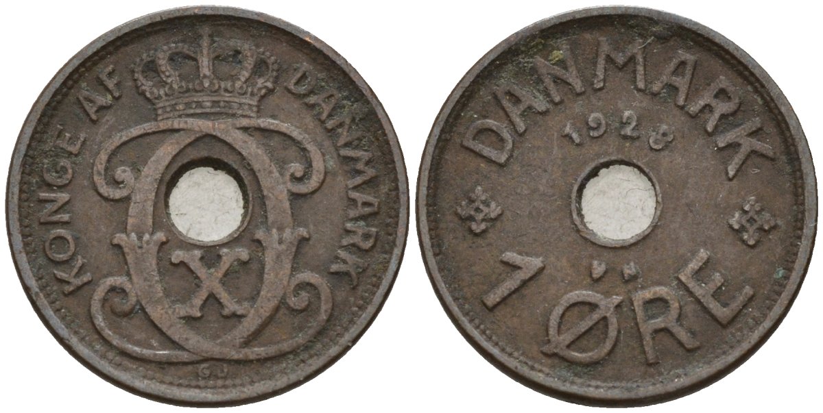 Дания 1 эре 1928 Кристиан X (1912-1947) KM 826 бронза 4147-421