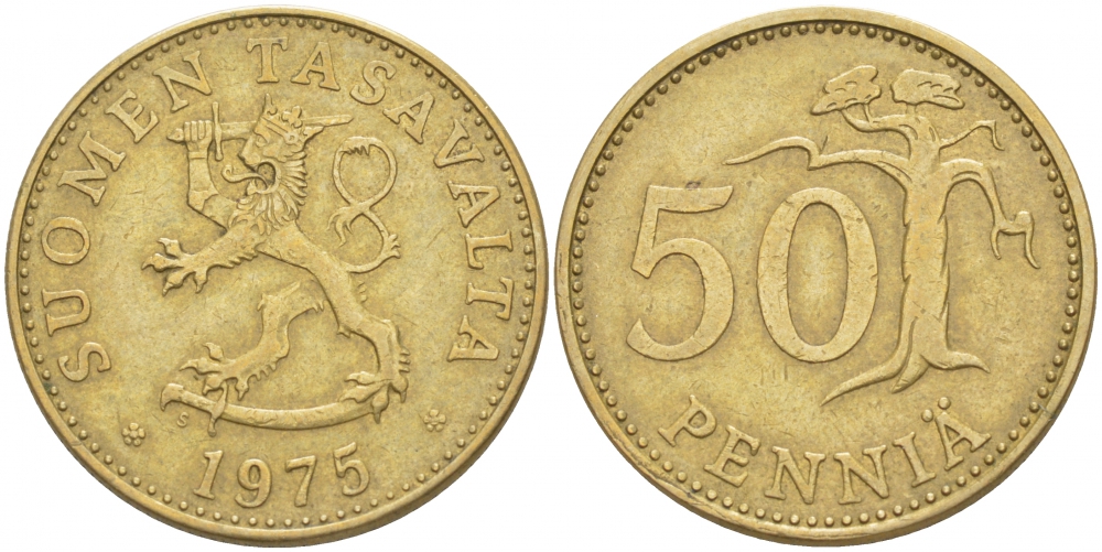 ФИНЛЯНДИЯ 50 ПЕННИ 1975 S KM 48 алюминиевая бронза 3457-931