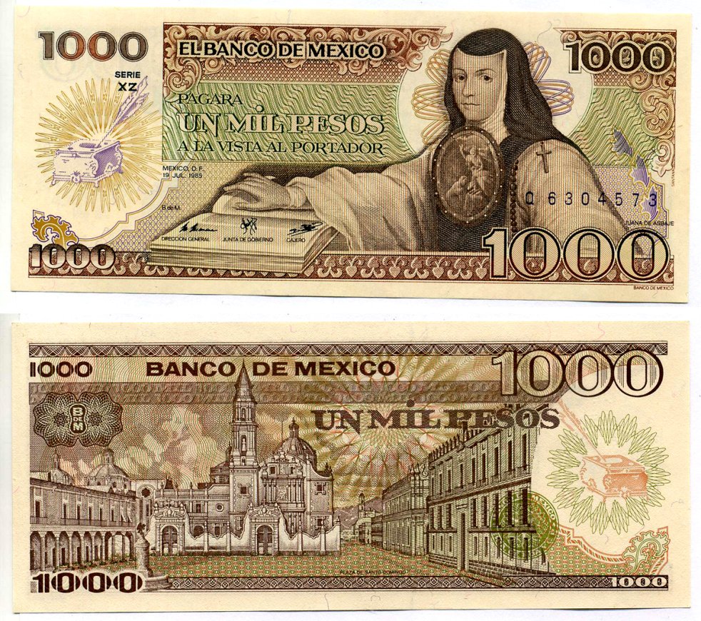 Мексика 1000 песо 1985 19 июля 1985 Pick 85(5) бумага UNC (пресс) 2196-24-2-1