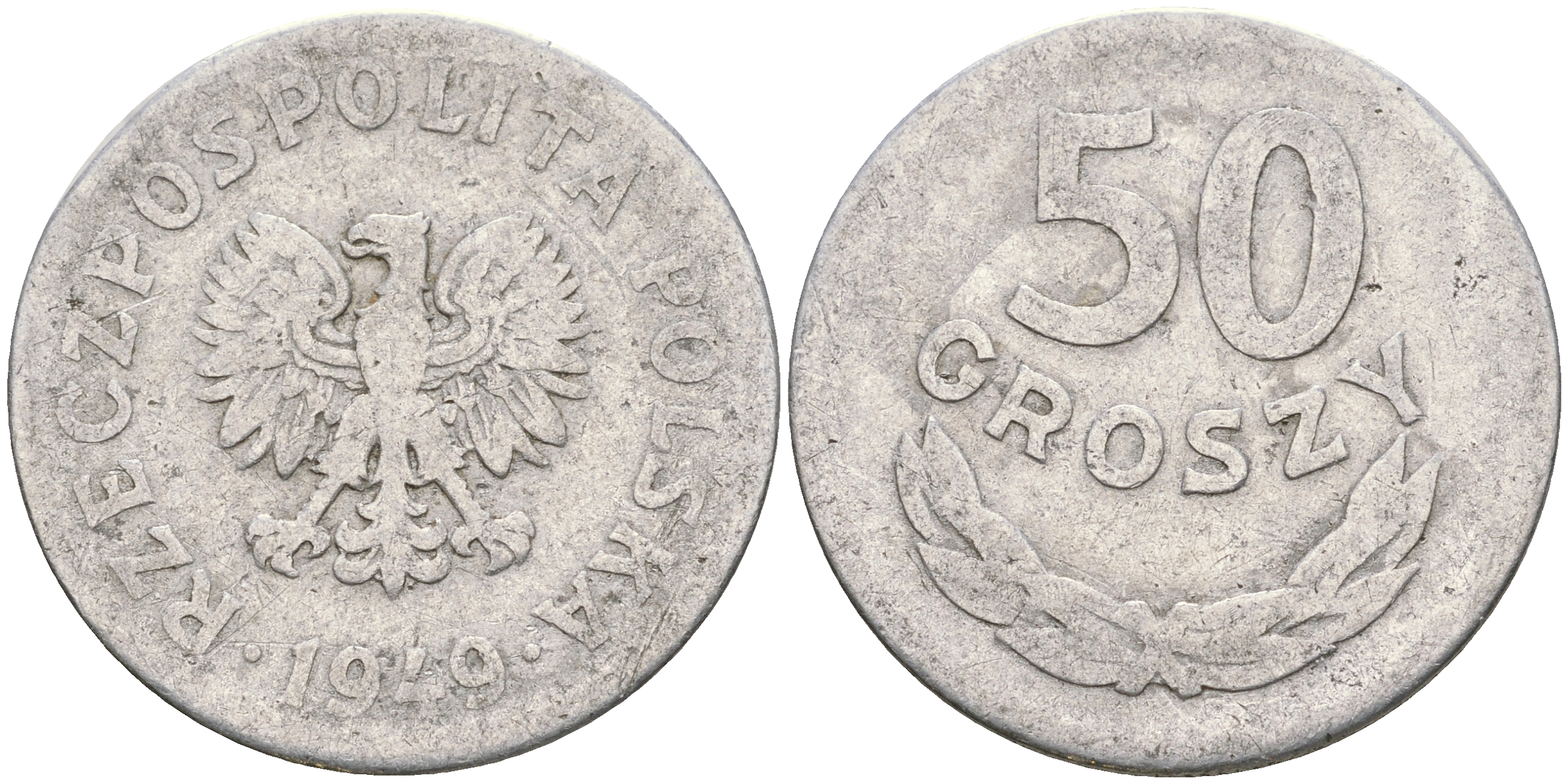 Польша 50 грошей 1949 KM 44а, Parchimowicz 209b алюминий 4364-1651