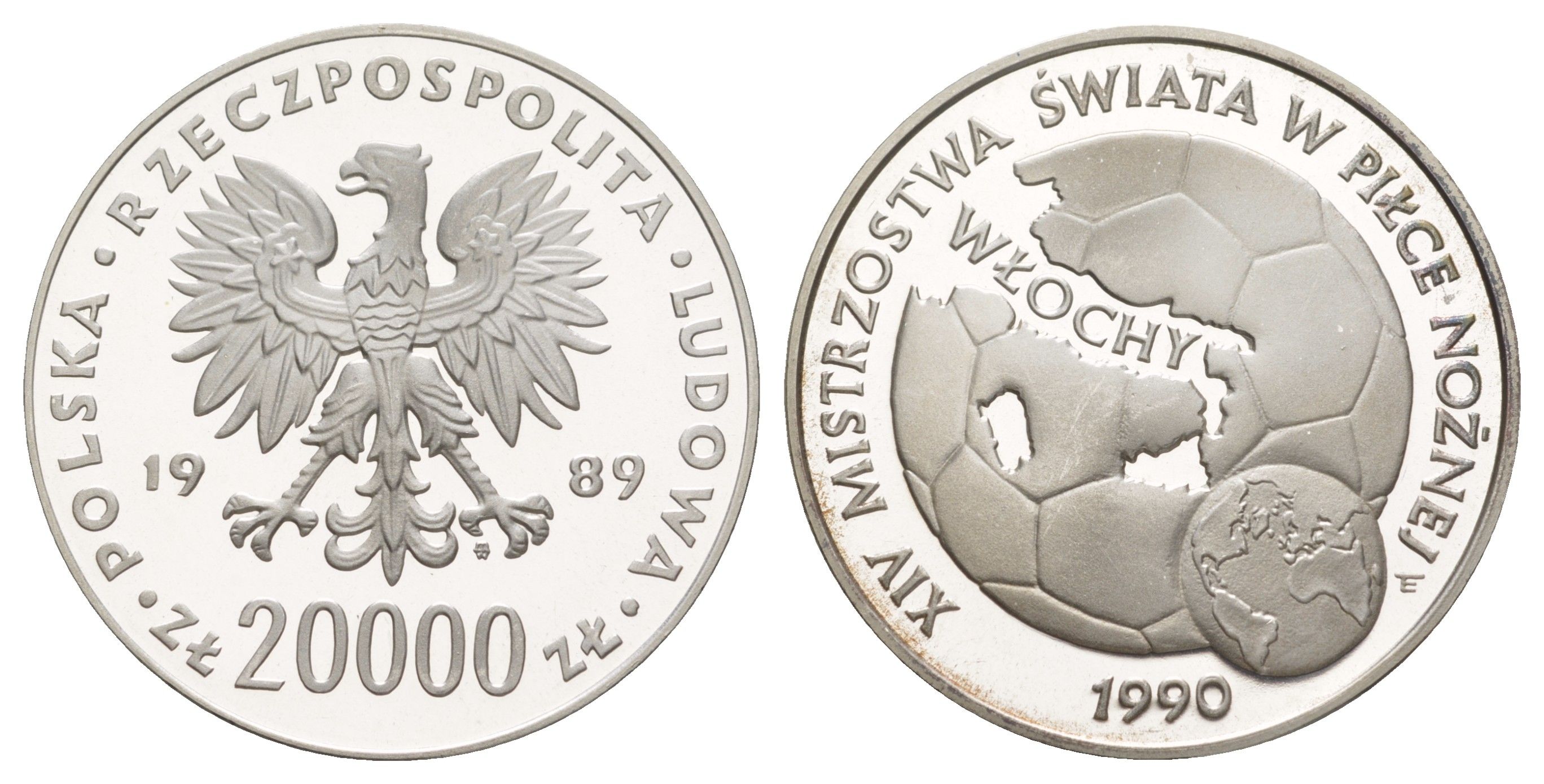 Польша 20000 злотых 1989 Чемпионат мира по футболу 1990 - карта Италии Y 223 серебро PROOF 11-161-21