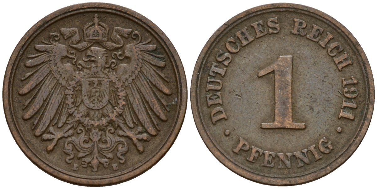 Германия 1 пфенниг 1911 E KM 10, J. 10 медь 192-646