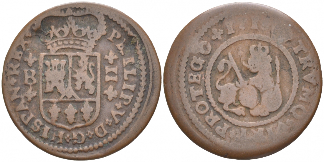 ИСПАНИЯ 2 МАРАВЕДИ 1718 БАРСЕЛОНА, В KM 302.1 медь 3853-1216