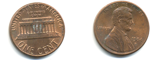 США 1 ЦЕНТ 1984 D, ЛИНКОЛЬН KM 201b цинк плакированный медью 86-145