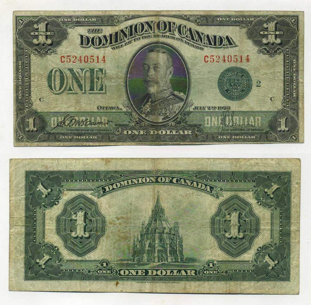 Канада 1 доллар 1923 Георг VI (1936-1952), подписи McCavour и Saunders Pick 33g j бумага 451-178-1