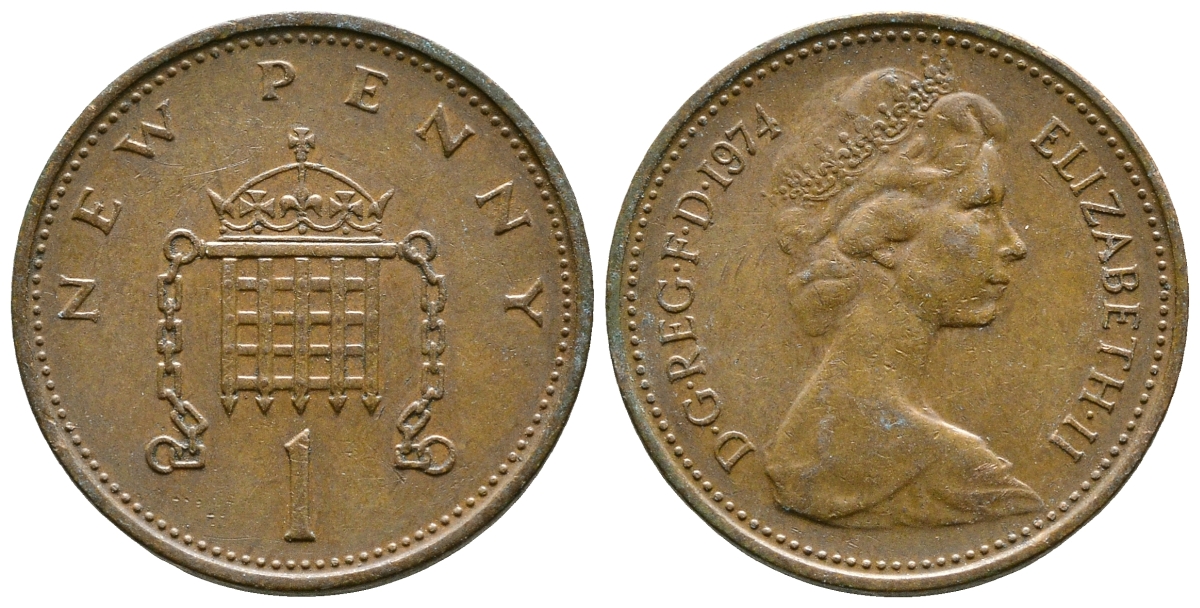 Великобритания 1 пенни 1974 Елизавета II (1952-2022) KM 915, Spink 4237 (B1) бронза 4383-143