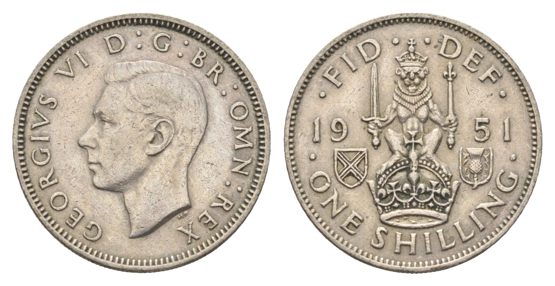 Великобритания 1 шиллинг 1951 Георг VI (1936-1952), Шотландский герб KM 877, Spink 4109 медно-никель 4663-156