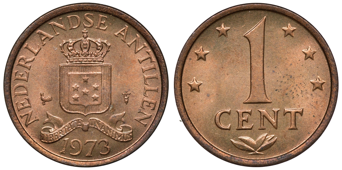 Нидерландские Антилы 1 цент 1973 Юлиана (1948-1980) KM 8 бронза UNC 4118-444