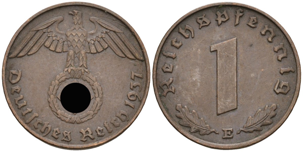 Германия 1 рейхспфенниг 1937 E KM 89, J 361 бронза 4136-1223