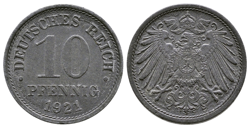 ГЕРМАНИЯ 10 ПФЕННИГОВ 1921 KM 26, J. 299 цинк 4380-244